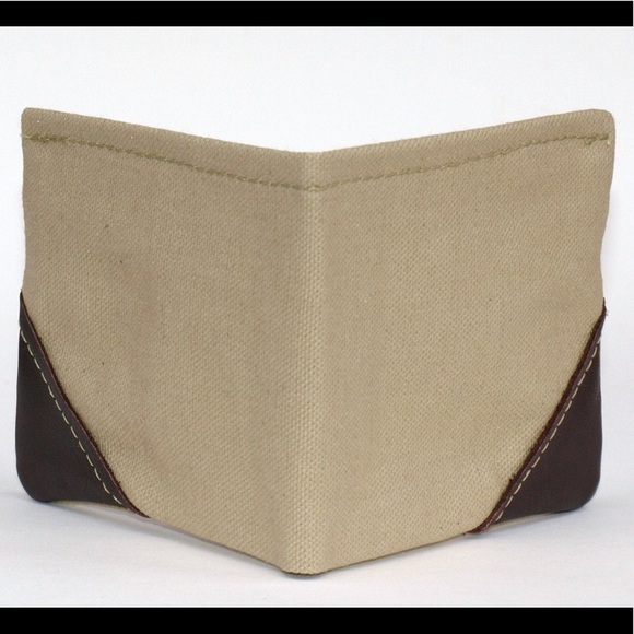 Men’s Wallet bifold army green with genuine leather corners - Picture 2 of 5